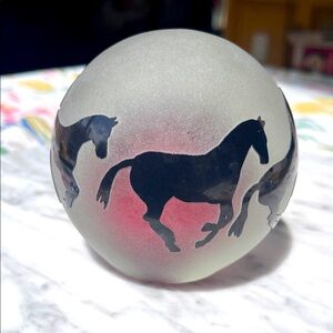 Elegant Black Horse Art Sphere , Correia Art Glass paperweight signed